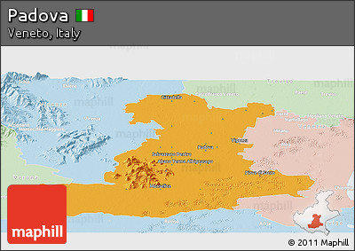 Political Panoramic Map of Padova, lighten