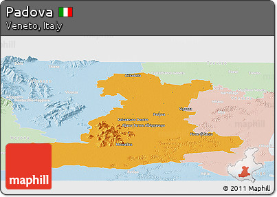 Political Panoramic Map of Padova, lighten
