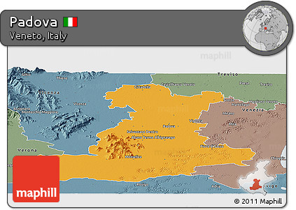 Political Panoramic Map of Padova, semi-desaturated