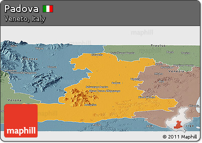 Political Panoramic Map of Padova, semi-desaturated