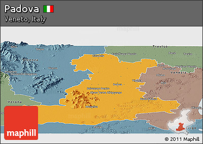 Political Panoramic Map of Padova, semi-desaturated