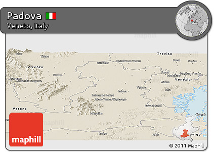 Shaded Relief Panoramic Map of Padova