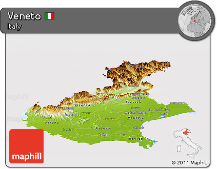 Physical Panoramic Map of Veneto, cropped outside