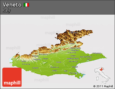 Physical Panoramic Map of Veneto, cropped outside