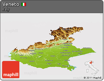 Physical Panoramic Map of Veneto, cropped outside
