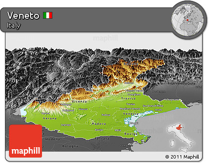 Physical Panoramic Map of Veneto, darken, desaturated