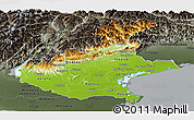 Physical Panoramic Map of Veneto, darken, semi-desaturated