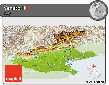 Physical Panoramic Map of Veneto, lighten
