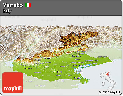 Physical Panoramic Map of Veneto, lighten