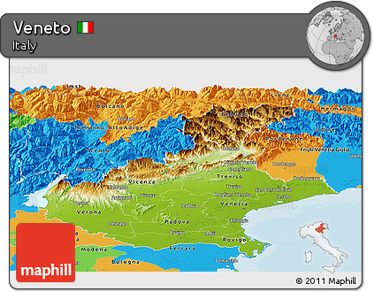 Physical Panoramic Map of Veneto, political outside