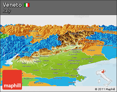 Physical Panoramic Map of Veneto, political outside