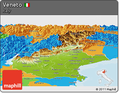 Physical Panoramic Map of Veneto, political outside