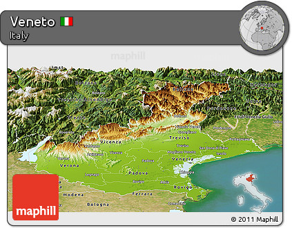 Physical Panoramic Map of Veneto, satellite outside