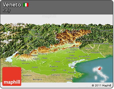 Physical Panoramic Map of Veneto, satellite outside