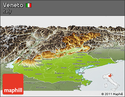 Physical Panoramic Map of Veneto, semi-desaturated