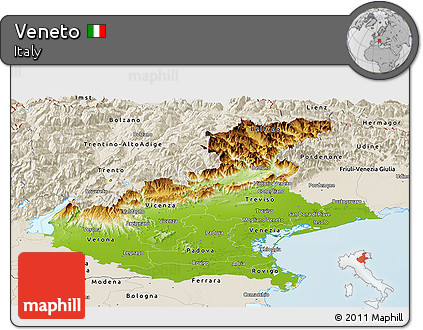 Physical Panoramic Map of Veneto, shaded relief outside