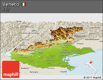 Physical Panoramic Map of Veneto, shaded relief outside