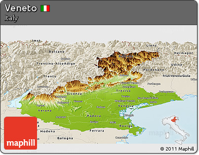 Physical Panoramic Map of Veneto, shaded relief outside