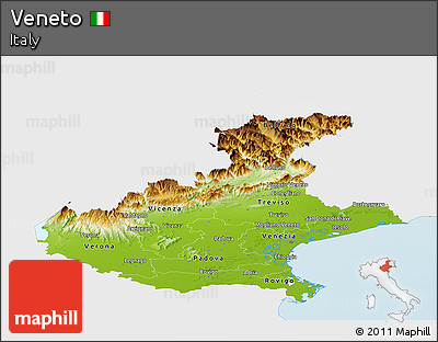 Physical Panoramic Map of Veneto, single color outside