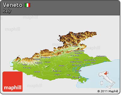 Physical Panoramic Map of Veneto, single color outside