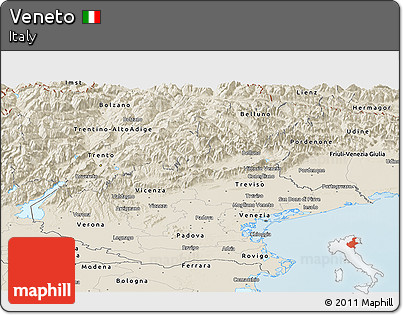 Shaded Relief Panoramic Map of Veneto