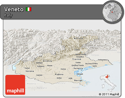 Shaded Relief Panoramic Map of Veneto, lighten