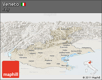 Shaded Relief Panoramic Map of Veneto, lighten