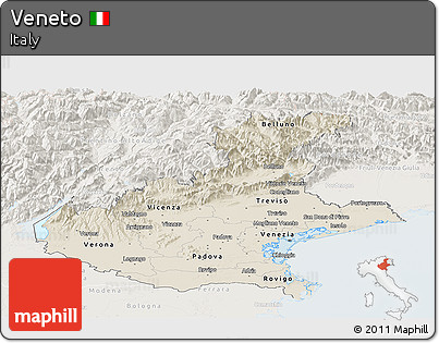 Shaded Relief Panoramic Map of Veneto, lighten
