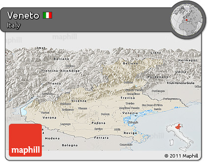 Shaded Relief Panoramic Map of Veneto, semi-desaturated