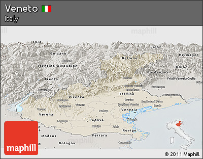 Shaded Relief Panoramic Map of Veneto, semi-desaturated