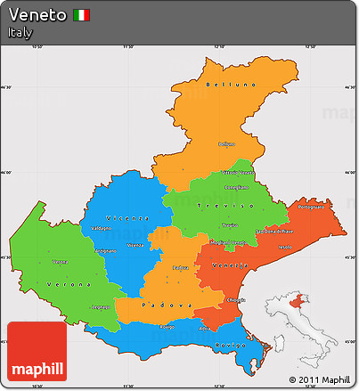 Political Simple Map of Veneto, cropped outside