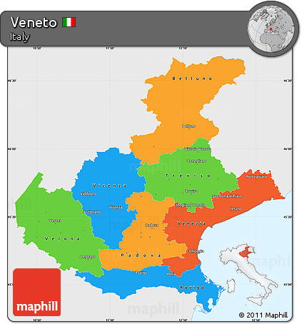 Political Simple Map of Veneto, single color outside