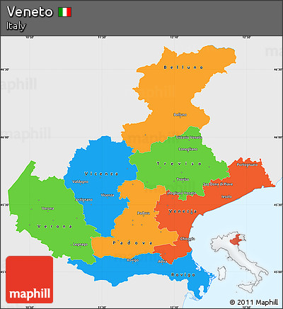Political Simple Map of Veneto, single color outside