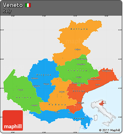Political Simple Map of Veneto, single color outside