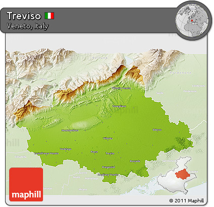 Physical 3D Map of Treviso, lighten