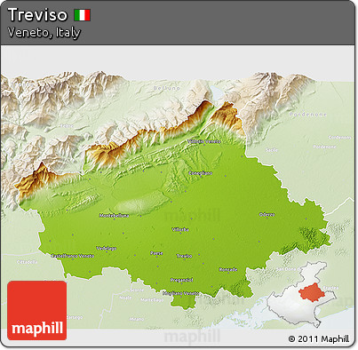 Physical 3D Map of Treviso, lighten