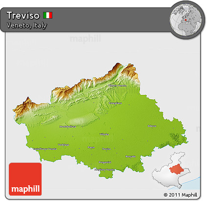 Physical 3D Map of Treviso, single color outside