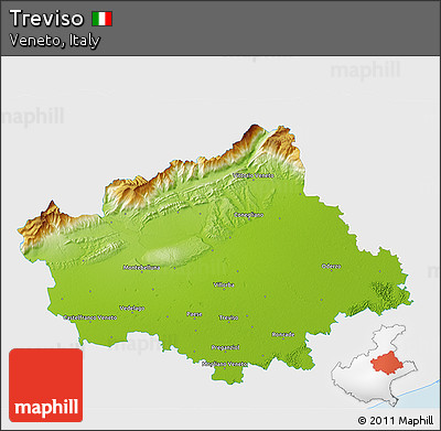 Physical 3D Map of Treviso, single color outside