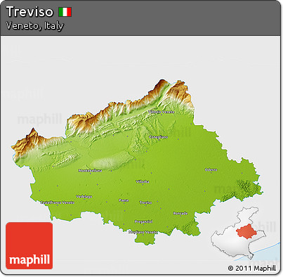 Physical 3D Map of Treviso, single color outside