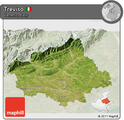 Satellite 3D Map of Treviso, lighten