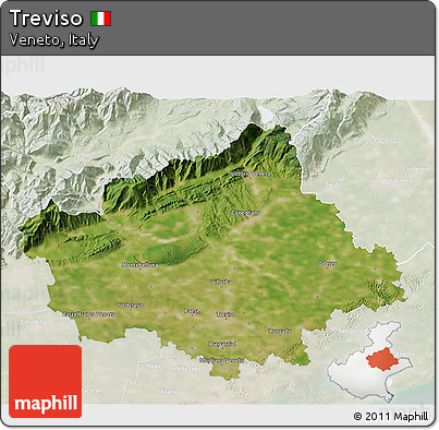 Satellite 3D Map of Treviso, lighten