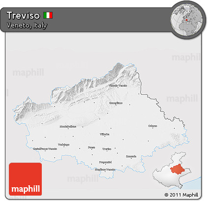 Silver Style 3D Map of Treviso, single color outside