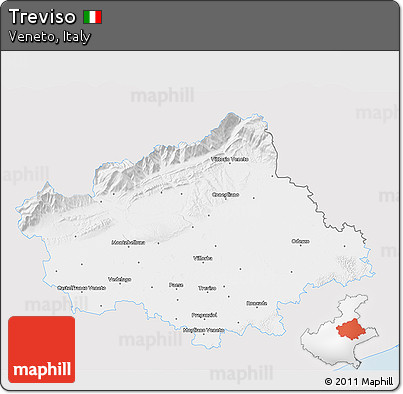 Silver Style 3D Map of Treviso, single color outside