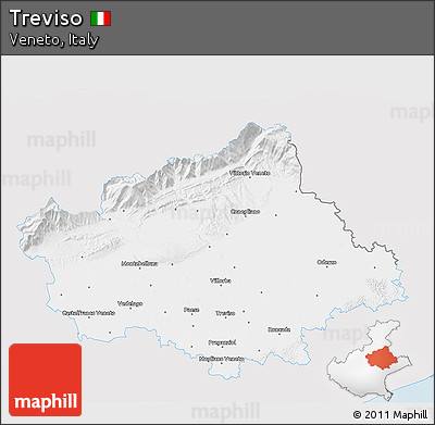 Silver Style 3D Map of Treviso, single color outside