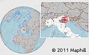 Gray Location Map of Treviso, highlighted country, highlighted parent region, hill shading