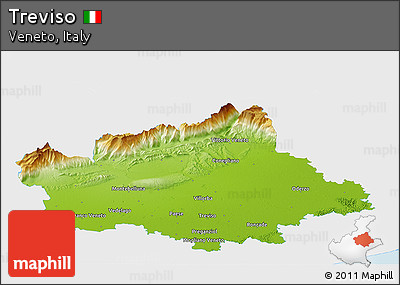 Physical Panoramic Map of Treviso, single color outside