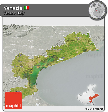 Satellite 3D Map of Venezia, lighten, semi-desaturated