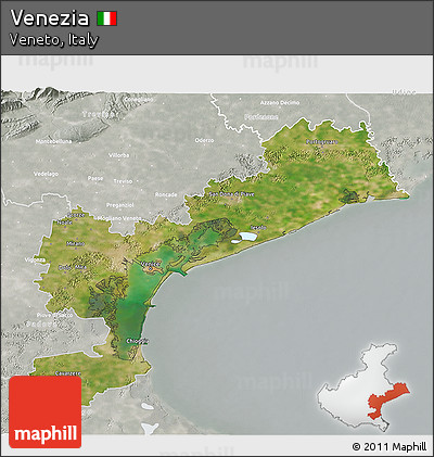 Satellite 3D Map of Venezia, lighten, semi-desaturated