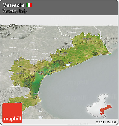 Satellite 3D Map of Venezia, lighten, semi-desaturated