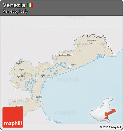 Shaded Relief 3D Map of Venezia, single color outside